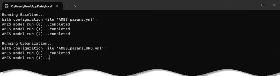 AMES running in the Windows Command Prompt