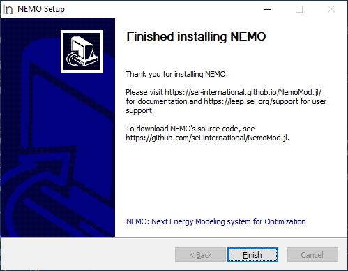 NEMO installer finished